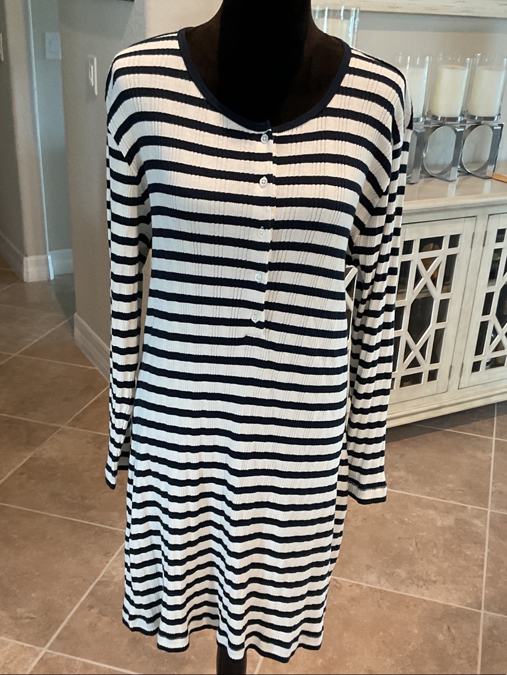 DOEN Como dress, cream/navy striped/ribbed, size XXL, NWT